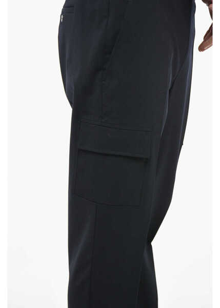 Pantaloni casual Neil Barrett Low Rise Virgin Wool Blend Rem Cargo Pants Blue Barbati (BM 13622876) 3