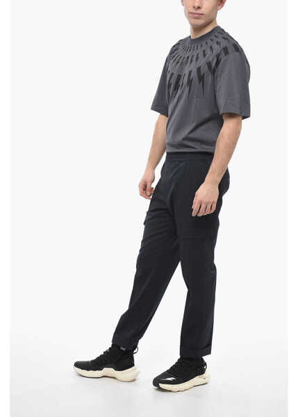 Pantaloni casual Neil Barrett Low Rise Virgin Wool Blend Rem Cargo Pants Blue Barbati (BM 13622876) 4
