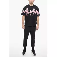 Tricouri Neil Barrett pentru Barbati - Tricouri Neil Barrett Slim Fit Jumblend Bolt Crew-Neck T-Shirt Black Barbati (BM 13622885) - B-mall.ro