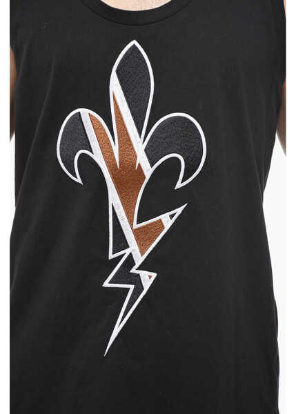 Maiouri Neil Barrett Embroidered Fleur-De-Thunder Tank Top Black Barbati (BM 13622909) 3