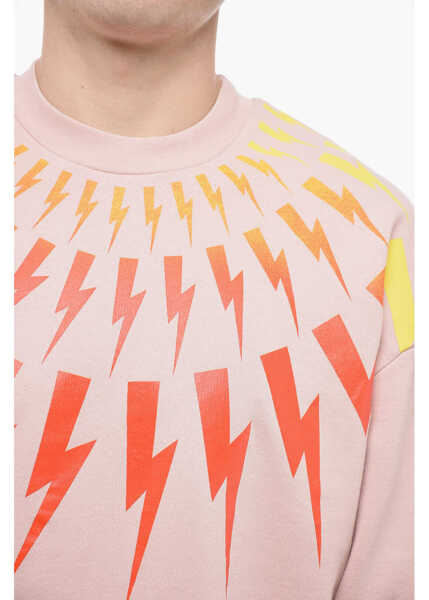Bluze de trening Neil Barrett Crew Neck Fair-Isle Thunderbolt Sweatshirt With Degrad Prin Pink Barbati (BM 13622924) 3