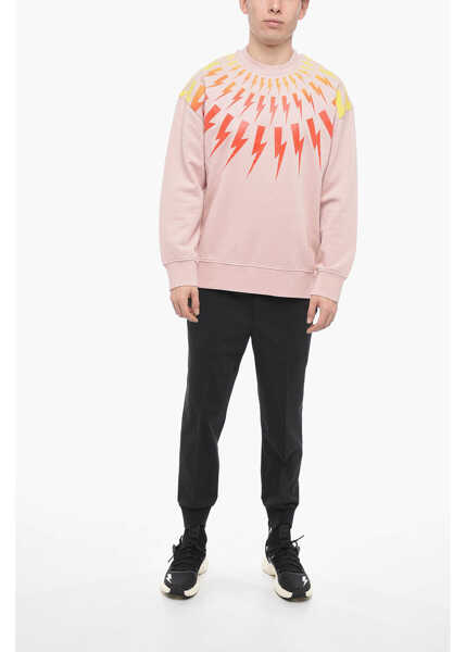 Bluze de trening Neil Barrett Crew Neck Fair-Isle Thunderbolt Sweatshirt With Degrad Prin Pink Barbati (BM 13622924) 4