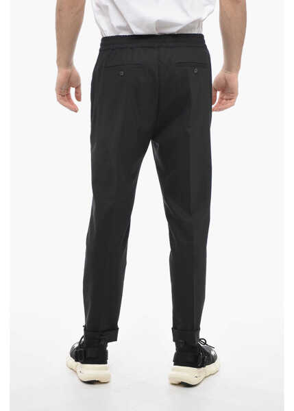 Pantaloni casual Neil Barrett Wool Blend Rem Slim Fit Pants With Elastic Waistband Black Barbati (BM 13623080) 2
