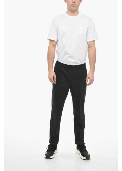 Pantaloni casual Neil Barrett Wool Blend Rem Slim Fit Pants With Elastic Waistband Black Barbati (BM 13623080) 4