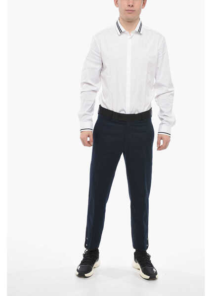 Pantaloni casual Neil Barrett Slim Fit Tom Pants With Contrasting Edges And Ankle Buttons Blue Barbati (BM 13623110) 4