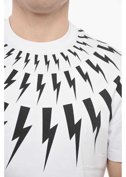 Tricouri Neil Barrett Slim Fit Fair-Isle Thunderbolt Crew-Neck T-Shirt White Barbati (BM 13623119) 3