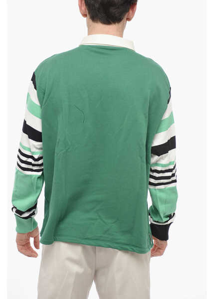 Tricouri Polo Neil Barrett Box Fit Collegic Rugby Polo With Knitted Sleeves Green Barbati (BM 13623131) 2
