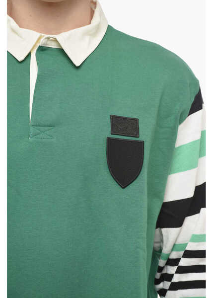 Tricouri Polo Neil Barrett Box Fit Collegic Rugby Polo With Knitted Sleeves Green Barbati (BM 13623131) 3