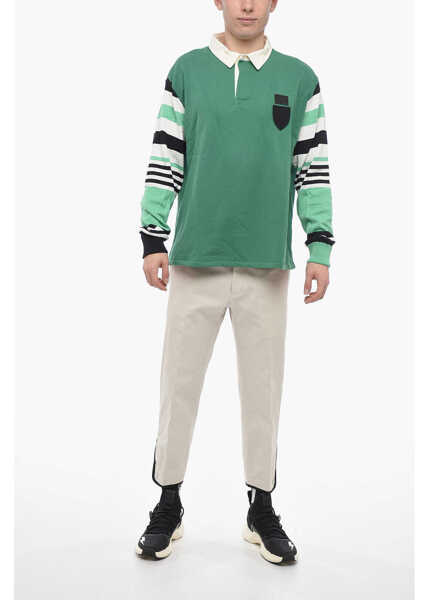 Tricouri Polo Neil Barrett Box Fit Collegic Rugby Polo With Knitted Sleeves Green Barbati (BM 13623131) 4