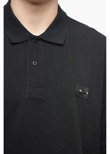 Tricouri Polo Neil Barrett Piquet Cotton Pierced Nipple Loose Fit Polo Black Barbati (BM 13623197) 3