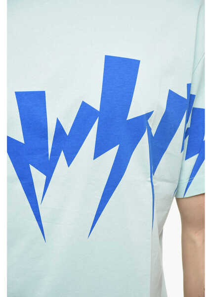 Tricouri Neil Barrett Slim Fit Jumbled Bolt Crew-Neck T-Shirt Light Blue Barbati (BM 13667984) 3