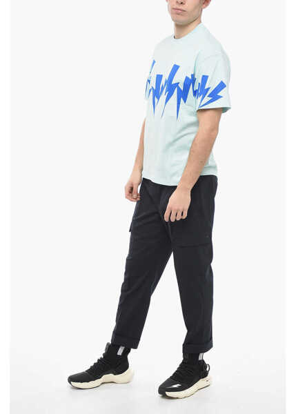 Tricouri Neil Barrett Slim Fit Jumbled Bolt Crew-Neck T-Shirt Light Blue Barbati (BM 13667984) 4