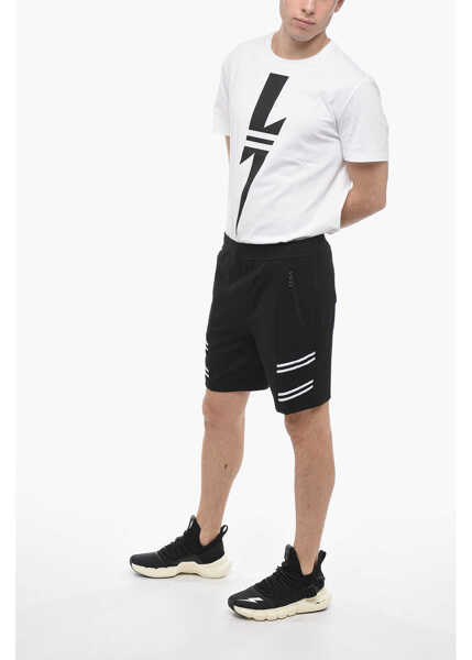 Pantaloni scurti Neil Barrett Low-Waist Loose Fit Varsity Shorts With Elastic Inserts Black Barbati (BM 13667993) 4