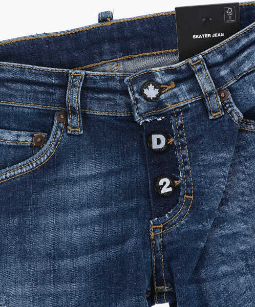 Blugi drepti DSQUARED2 Stretch Denim Jeans Skater With Logo Buttons Blue Baieti (BM 13669235) 2