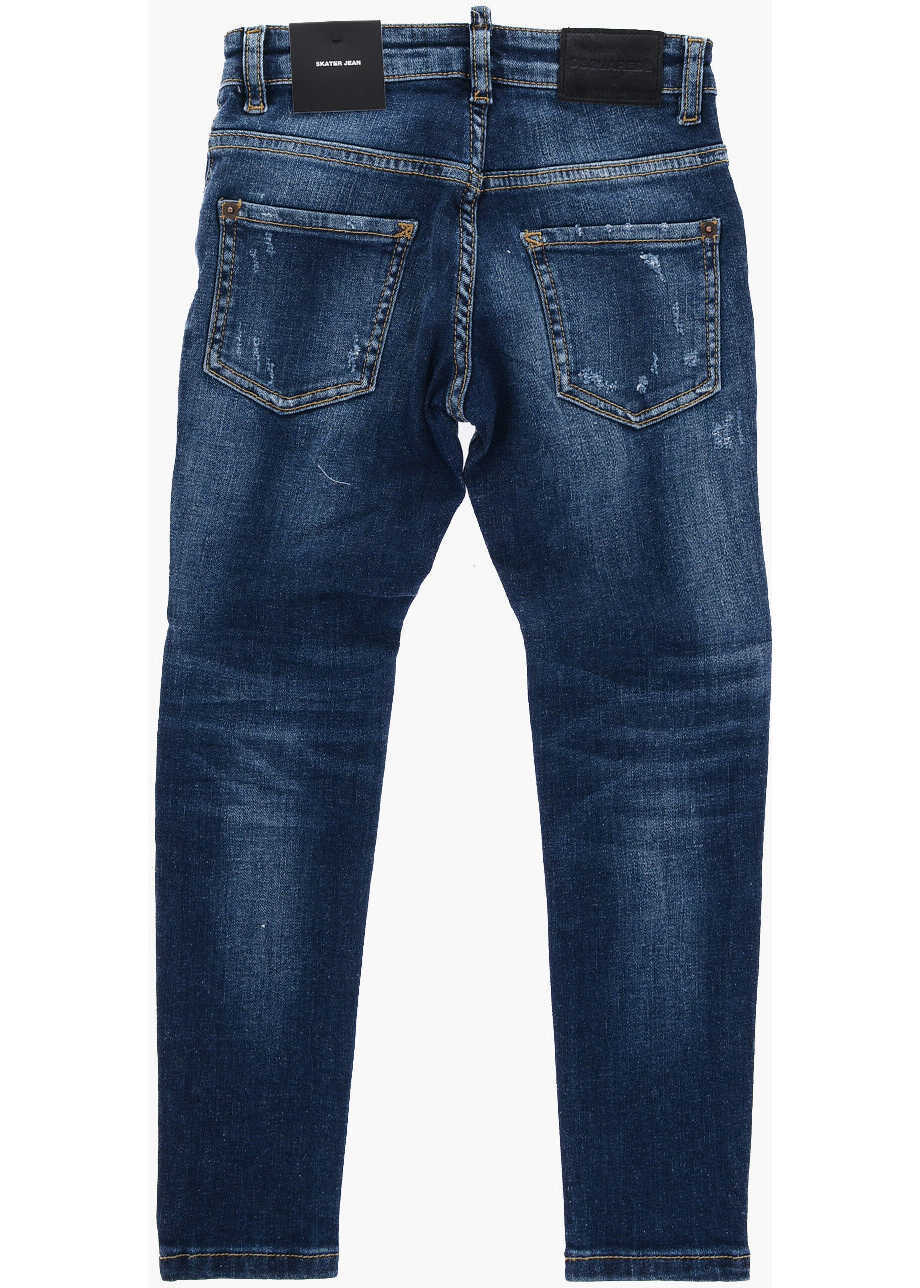 Blugi drepti DSQUARED2 Stretch Denim Jeans Skater With Logo Buttons Blue Baieti (BM 13669235) 3