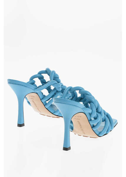 Saboti Bottega Veneta Braided Leather Open Toe Mules 10 Cm Blue Femei (BM 13669850) 2