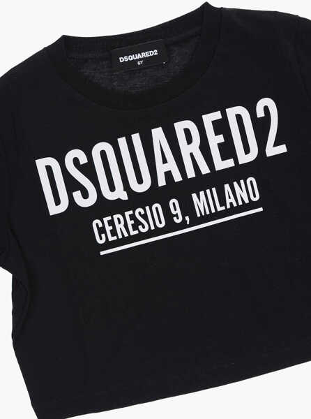 Tricouri DSQUARED2 Solid Color Crew-Neck T-Shirt With Contrasting Logo Black Baieti (BM 13703732) 2