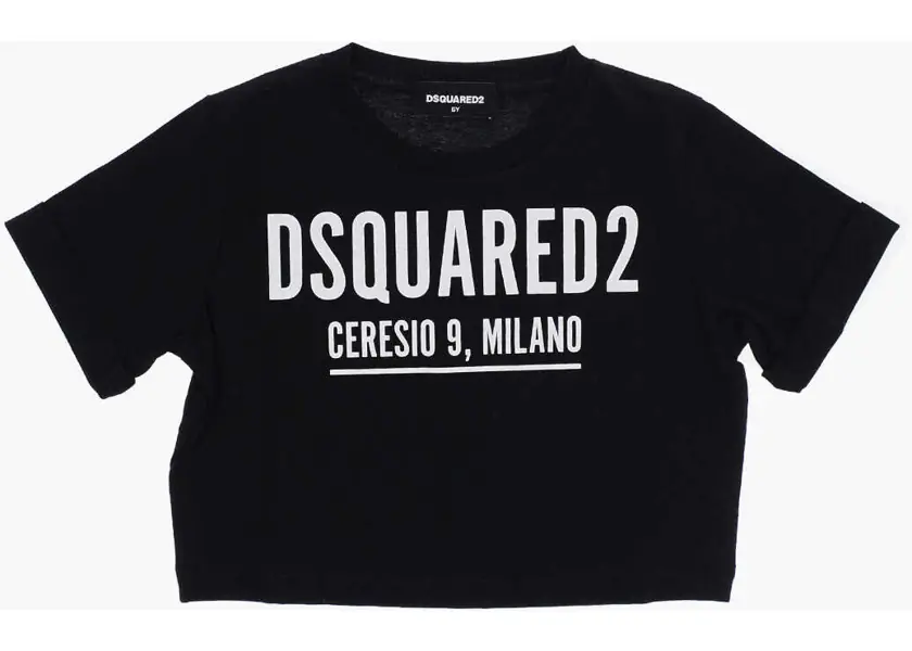 Tricouri DSQUARED2 Solid Color Crew-Neck T-Shirt With Contrasting Logo Black Baieti (BM 13703732) 1