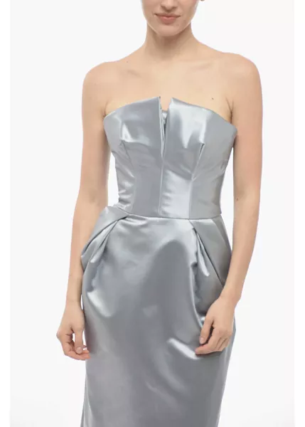 Rochii lungi Maison Margiela Mm1 Satin Pencil Dress With Draping Silver Femei (BM 13745786) 4