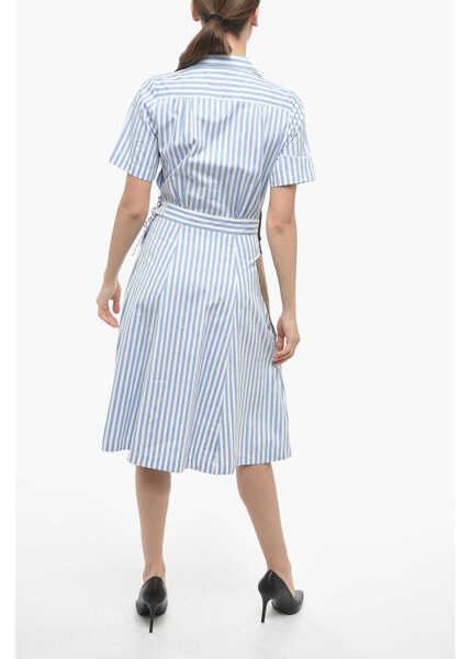 Rochii lungi Maison Margiela Mm1 Awning Popeline Shirt Dress With Patches Light Blue Femei (BM 13746086) 2