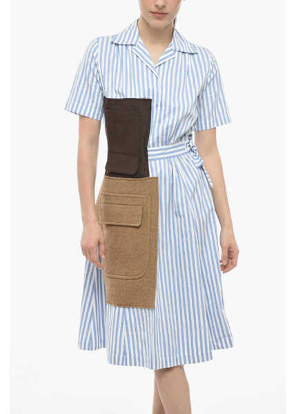 Rochii lungi Maison Margiela Mm1 Awning Popeline Shirt Dress With Patches Light Blue Femei (BM 13746086) 4