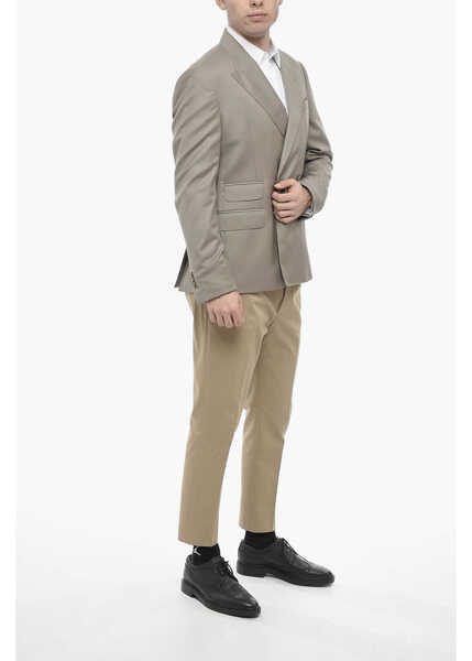 Sacouri 1989 STUDIO Wool Double Breasted Blazer With Peak Lapel Beige Barbati (BM 13746173) 4