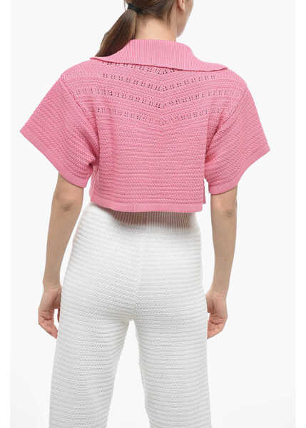 Cardigane ART ESSAY Cropped Cotton Knit Short Sleeved Cardigan Pink Femei (BM 13746317) 2