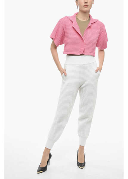 Cardigane ART ESSAY Cropped Cotton Knit Short Sleeved Cardigan Pink Femei (BM 13746317) 4