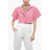 ART ESSAY Cropped Cotton Knit Short Sleeved Cardigan Pink