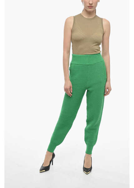 Pantaloni de trening ART ESSAY Cotton Knit High Waisted Joggers Green Femei (BM 13752215) 4
