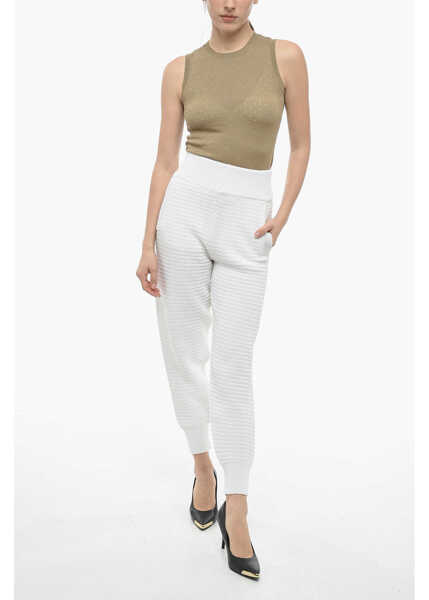 Pantaloni de trening ART ESSAY Cotton Knit High Waisted Joggers White Femei (BM 13752698) 4