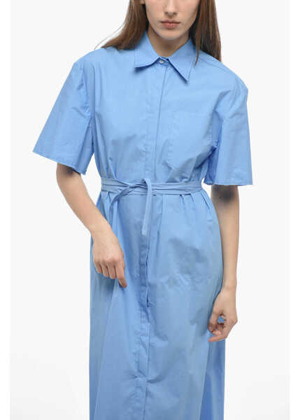 Rochii lungi Department Five Belted Flared Shirt Dress Light Blue Femei (BM 13752755) 4