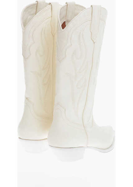 Botine SONORA Leather Western Boots With Heel 5Cm White Femei (BM 13753733) 2