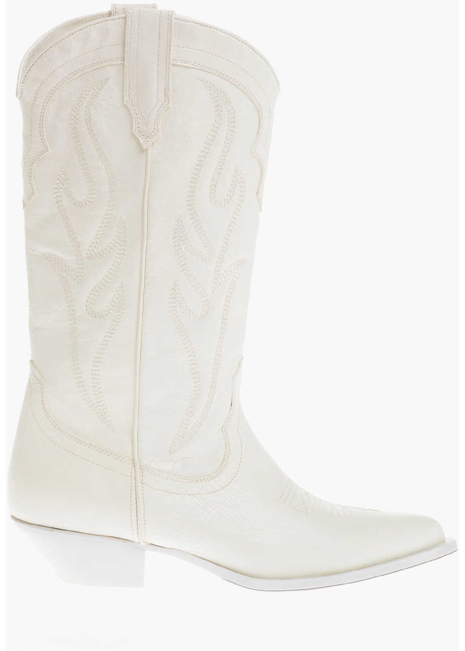 Botine SONORA Leather Western Boots With Heel 5Cm White Femei (BM 13753733) 3