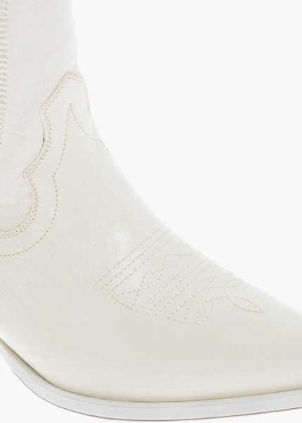 Botine SONORA Leather Western Boots With Heel 5Cm White Femei (BM 13753733) 4