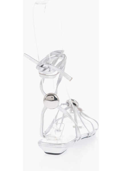 Sandale fara toc BRUNO FRISONI Metallic Leather Atom Lace-Up Sandals With Studs Silver Femei (BM 13753751) 2