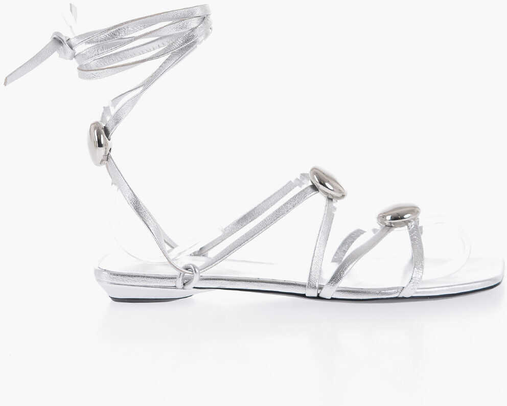 Sandale fara toc BRUNO FRISONI Metallic Leather Atom Lace-Up Sandals With Studs Silver Femei (BM 13753751) 3