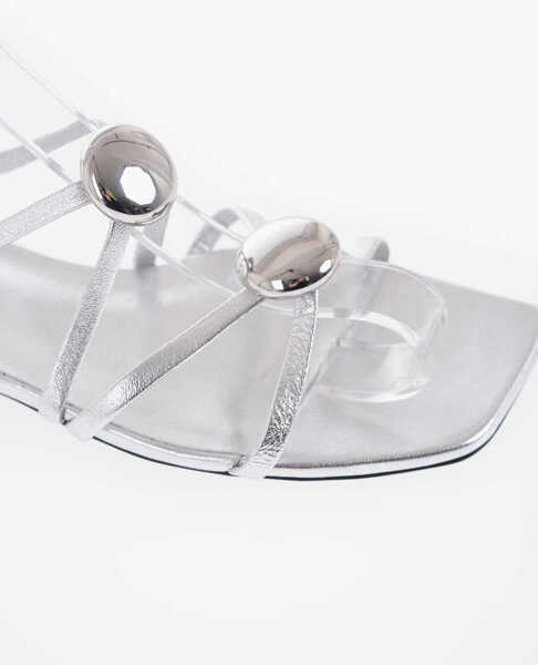 Sandale fara toc BRUNO FRISONI Metallic Leather Atom Lace-Up Sandals With Studs Silver Femei (BM 13753751) 4