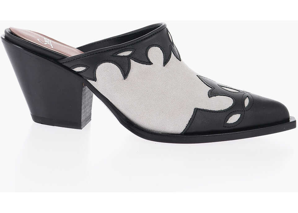 Saboti SONORA Suede Rosedale Western Mules Heel 8Cm Black & White Femei (BM 13753778) 3