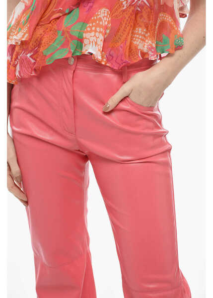 Pantaloni casual MSGM 5 Pocket Straight Fit Eco-Leather Pants Pink Femei (BM 13778372) 3