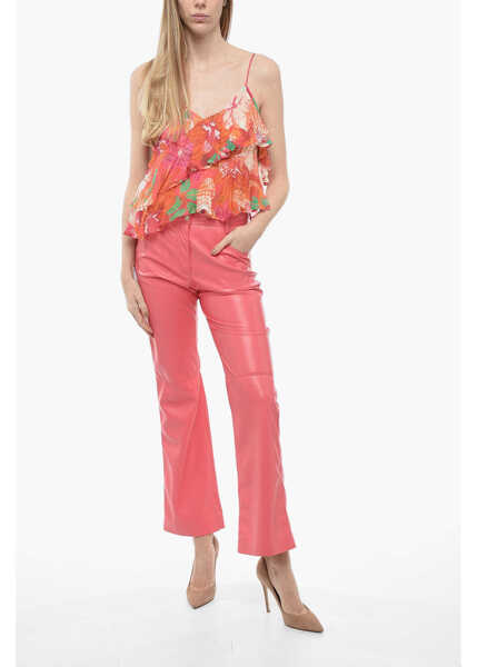 Pantaloni casual MSGM 5 Pocket Straight Fit Eco-Leather Pants Pink Femei (BM 13778372) 4