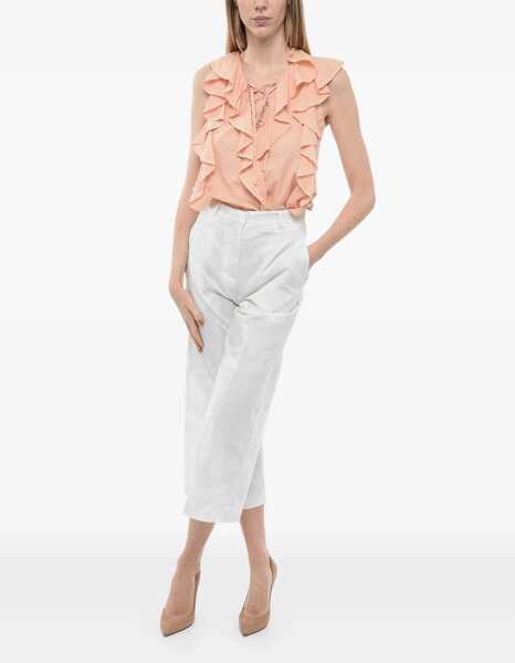 Pantaloni casual ETRO Cotton Cropped Fit Palazzo Pants White Femei (BM 13778666) 2