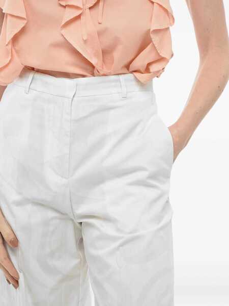 Pantaloni casual ETRO Cotton Cropped Fit Palazzo Pants White Femei (BM 13778666) 4