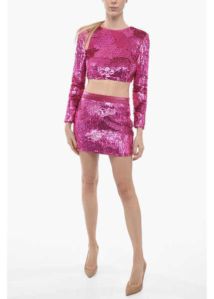 Bluze RETROFTE Long-Sleeved Leanne Sequined Crop Top Pink Femei (BM 13778672) 4