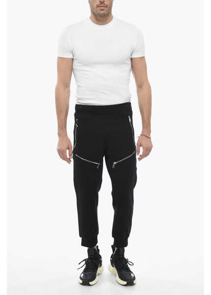 Pantaloni casual Neil Barrett Low-Wasit Skinny Fit Biker Pants With Ankle Drawstring Black Barbati (BM 13797290) 4