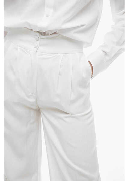 Pantaloni casual HEBE STUDIO Double-Pleated The Girlfirend Palazzo Pants White Femei (BM 13797332) 3