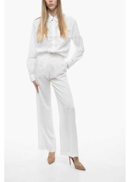 Pantaloni casual HEBE STUDIO Double-Pleated The Girlfirend Palazzo Pants White Femei (BM 13797332) 4