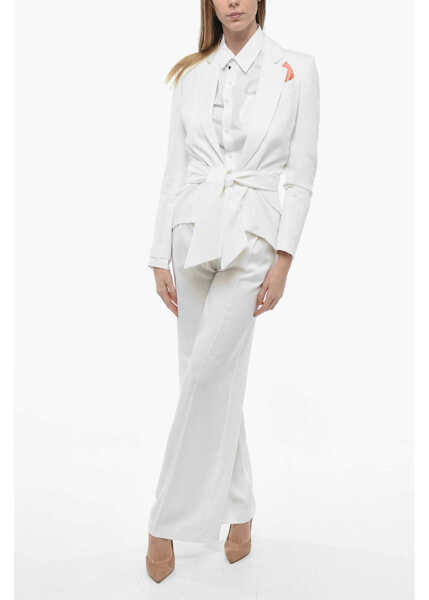 Sacouri HEBE STUDIO Belted The Girlfriend Asymmetric Blazer White Femei (BM 13797551) 4
