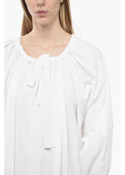 Rochii scurte Patou Popeline Shirt Dress With Drawstringed Neck And Bat-Wing Sle White Femei (BM 13797764) 3