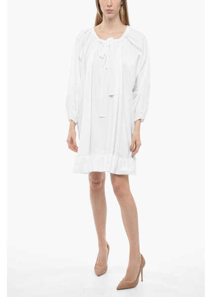 Rochii scurte Patou Popeline Shirt Dress With Drawstringed Neck And Bat-Wing Sle White Femei (BM 13797764) 4